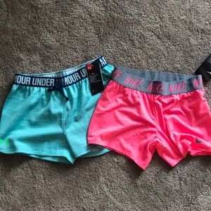 NWT 2 Girl Large Athletic Shorts UNDER ARMOUR NIKE